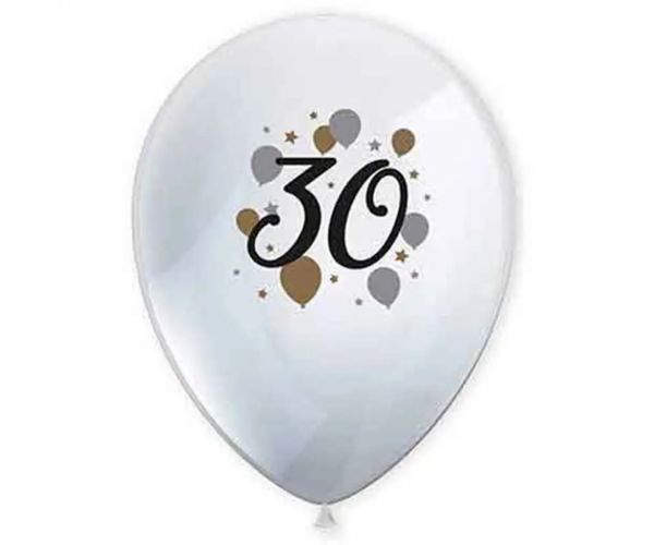 "30" év mintás latex lufi 6db-os szett