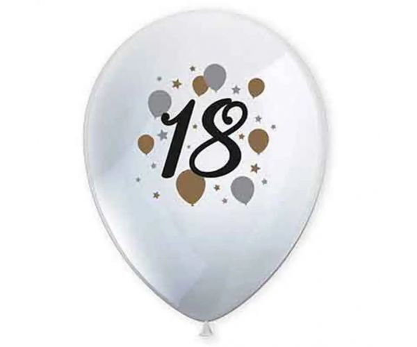 "18" év mintás latex lufi 6db-os szett