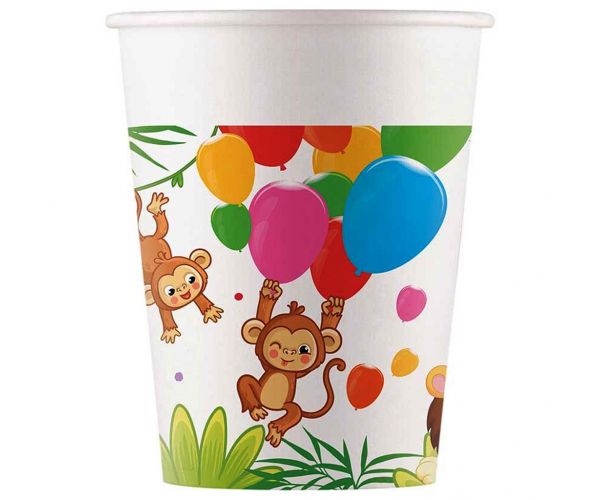Set od 8 papirnatih čaša s uzorkom vesele džungle, 200 ml