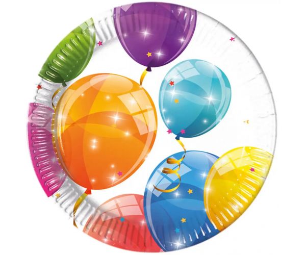 Sjajni tanjuri od papira s balonima, set od 8 komada