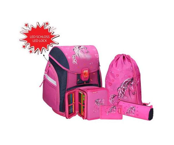Spirit: Ergonomska školska torba s 3D uzorkom konja, set od 5 komada s LED osvjetljenjem 34x22x41cm