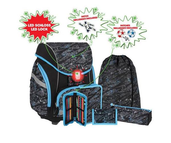 Spirit: Nogomet 3D uzorak ergonomska 5-dijelna školska torba s LED osvjetljenjem 34x22x41cm