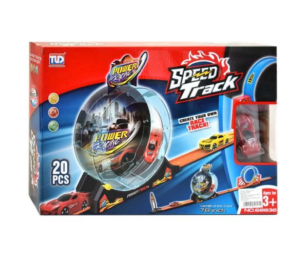 Speed Track 20db-os versenypálya hurokkal és hátrahúzható autóval 1/64