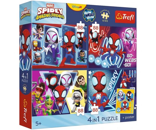 Spidey és barátai - 4 x 88 db-os Premium Plus Kids puzzle - Trefl