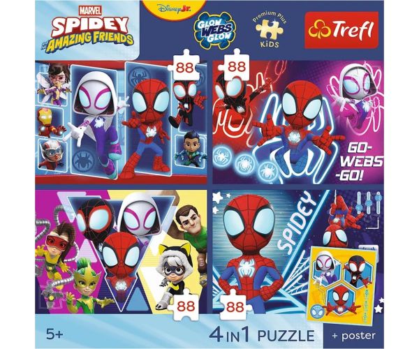 Spidey i prijatelji - 4 x 88 dijelova Premium Plus Kids puzzle - Trefl