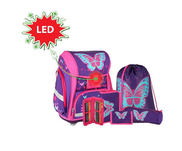 Spirit: Butterfly 3D uzorak, LED školska torba set 5kom