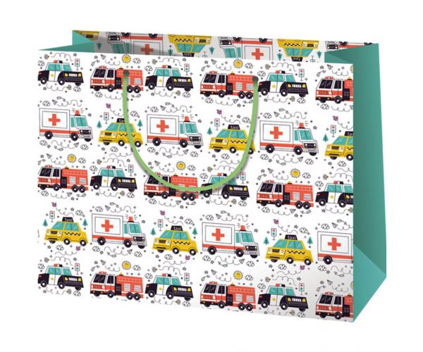Srednja poklon vrećica s uzorkom hitne pomoći, policije i vatrogasaca 23x10x17,8 cm