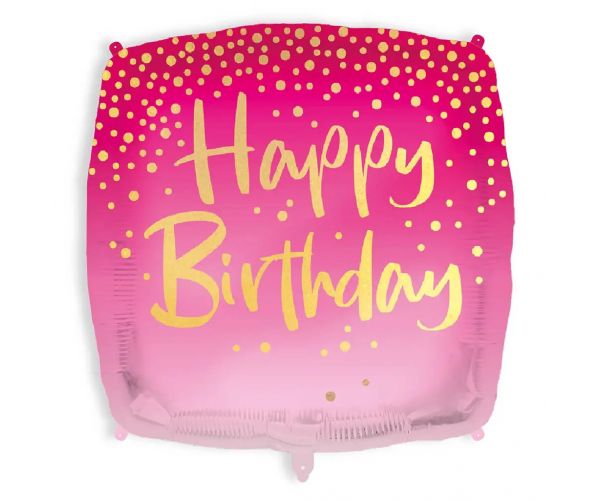Négyzet alakú Boldog Szülinapot lufi 46 cm - pink
