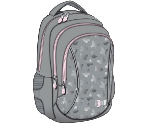 St.Right Siva školska torba s tri pretinca s leptirima, ruksak BP26 39x27x17 cm