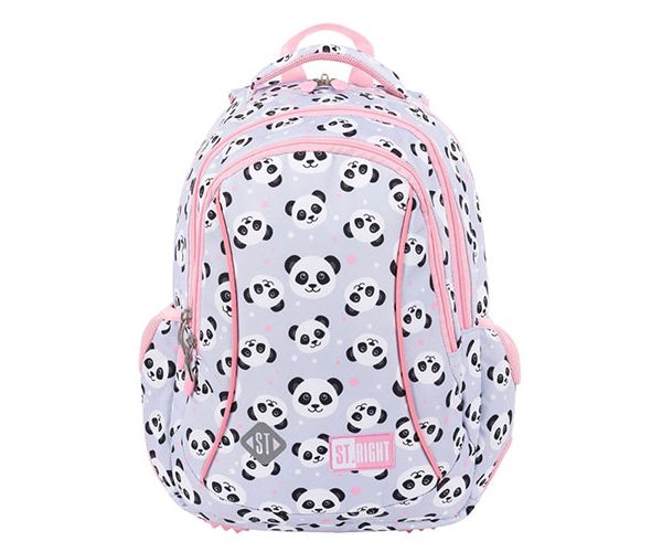 St.Right Grey Panda ružičasto-siva panda print školska torba s tri odjeljka, ruksak 39x27x17cm