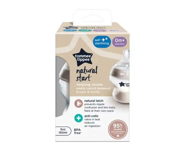 Tommee Tippee: Closer To Nature átlátszó cumisüveg 150ml  (0 hó+)