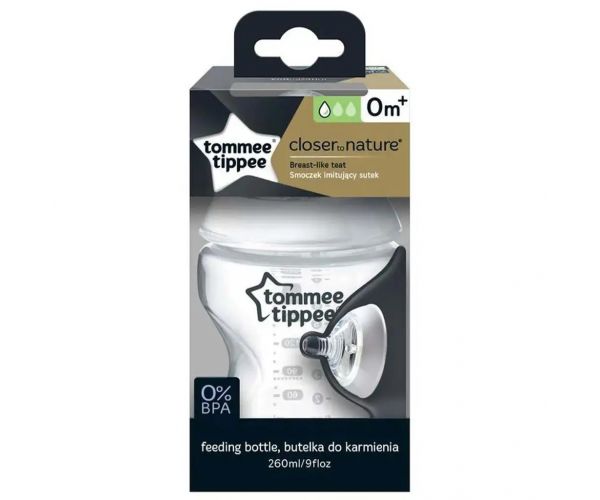 Tommee Tippee: Closer To Nature átlátszó cumisüveg 260ml (0 hó+)