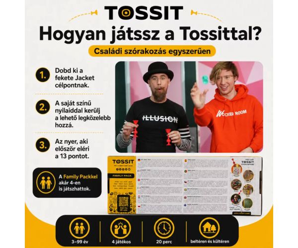 Tossit Family Pack – crvena, tirkizna, plava, žuta društvena igra sa strelicama s usisnim čepovima
