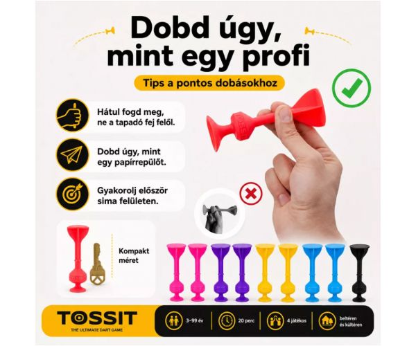 Tossit Family Pack – ružičasta, ljubičasta, plava, žuta pikado igra s usisnim čepovima