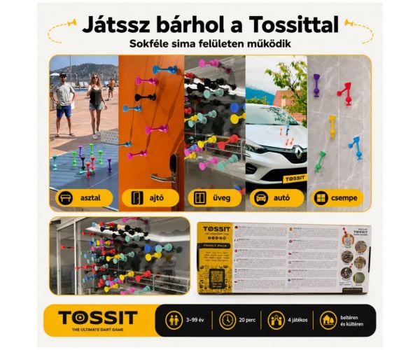 Tossit Family Pack – ružičasta, ljubičasta, plava, žuta pikado igra s usisnim čepovima