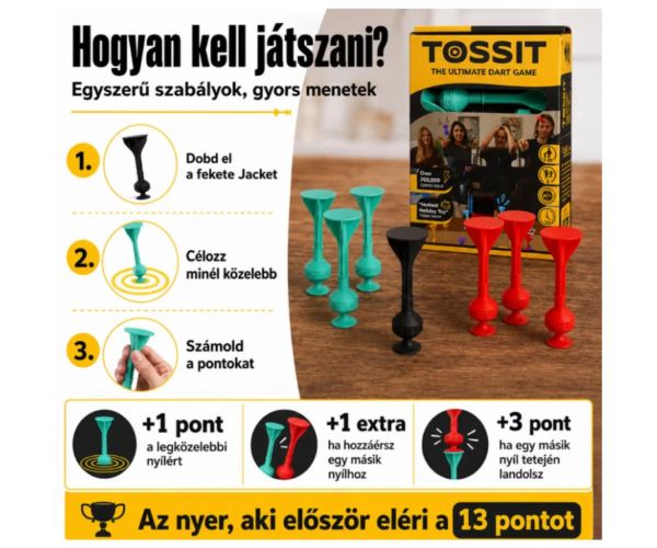Tossit Starter Pack crveno-tirkizni silikonski pikado s usisnim čepovima, društvena igra