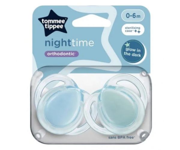 Tommee Tippee: Night Time 2 db-os fluoreszkáló ortodontikus cumi szett több változatban (0-6 hó)