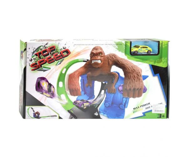 Top Speed: King-Kong 360°-os dupla szuper hurok versenypálya gorilla figurával 1db kisautóval 1/64