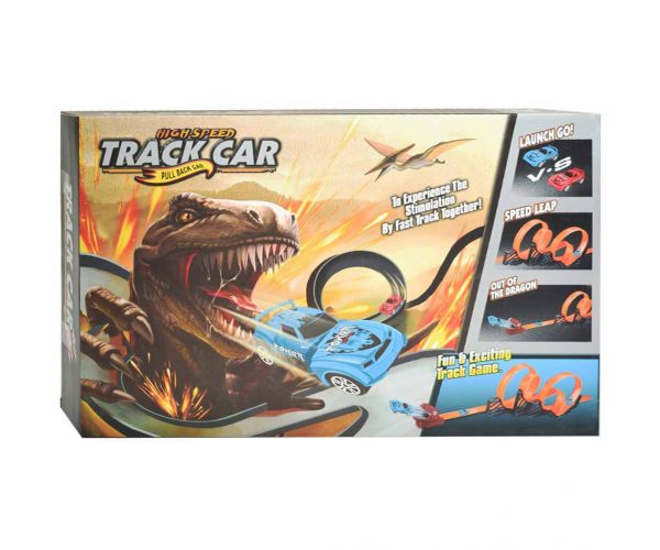 Track Car:  Trkaća staza s dinosaurima s 2 petlje od 360 stupnjeva i 2 automobila na povlačenje 1/64