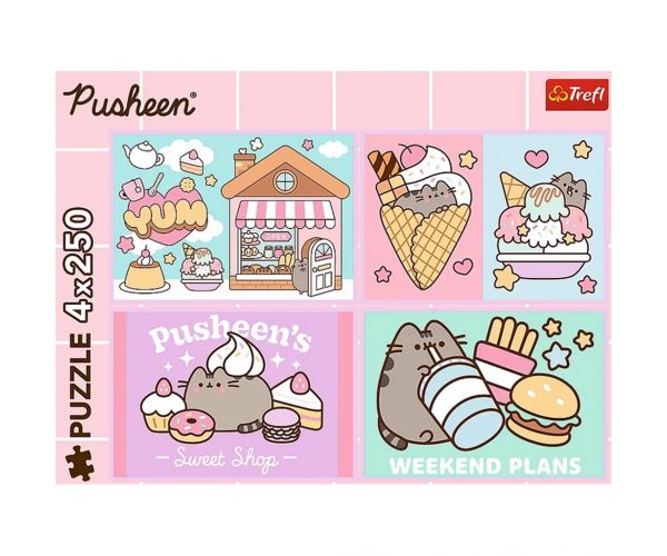 Upoznajte mačku Pusheen — puzzle 4 x 250 kom. - Trefl