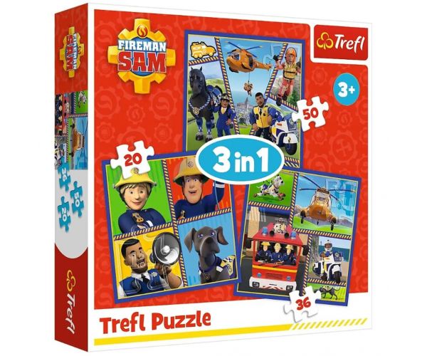 Vatrogasac Sam 3 u 1 puzzle od 50, 36 i 20 dijelova - Trefl