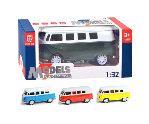 Volkswagen T1 1/32 metalni model automobila na povlačenje sa vratima na otvaranje, svjetlom i zvukom u nekoliko verzija