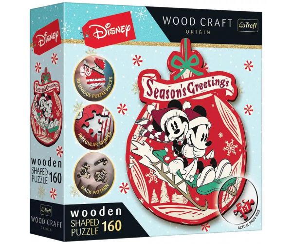 Wood Craft: Disney - Mickey és Minnie Karácsonya 160 db-os prémium fa puzzle - Trefl