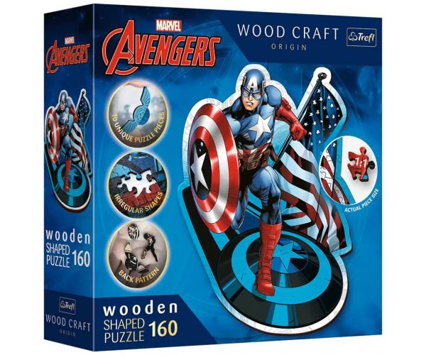 Wood Craft: Marvel - Amerika kapitány 160 db-os prémium fa puzzle - Trefl
