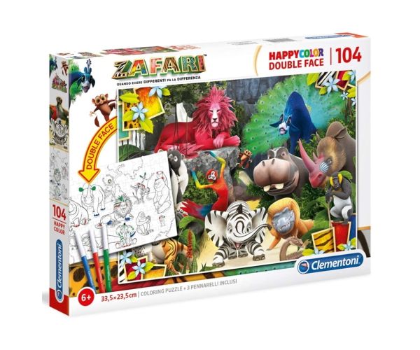 Zafari Double 2 u 1 104kom dvostane puzzle za bojanje - Clementoni
